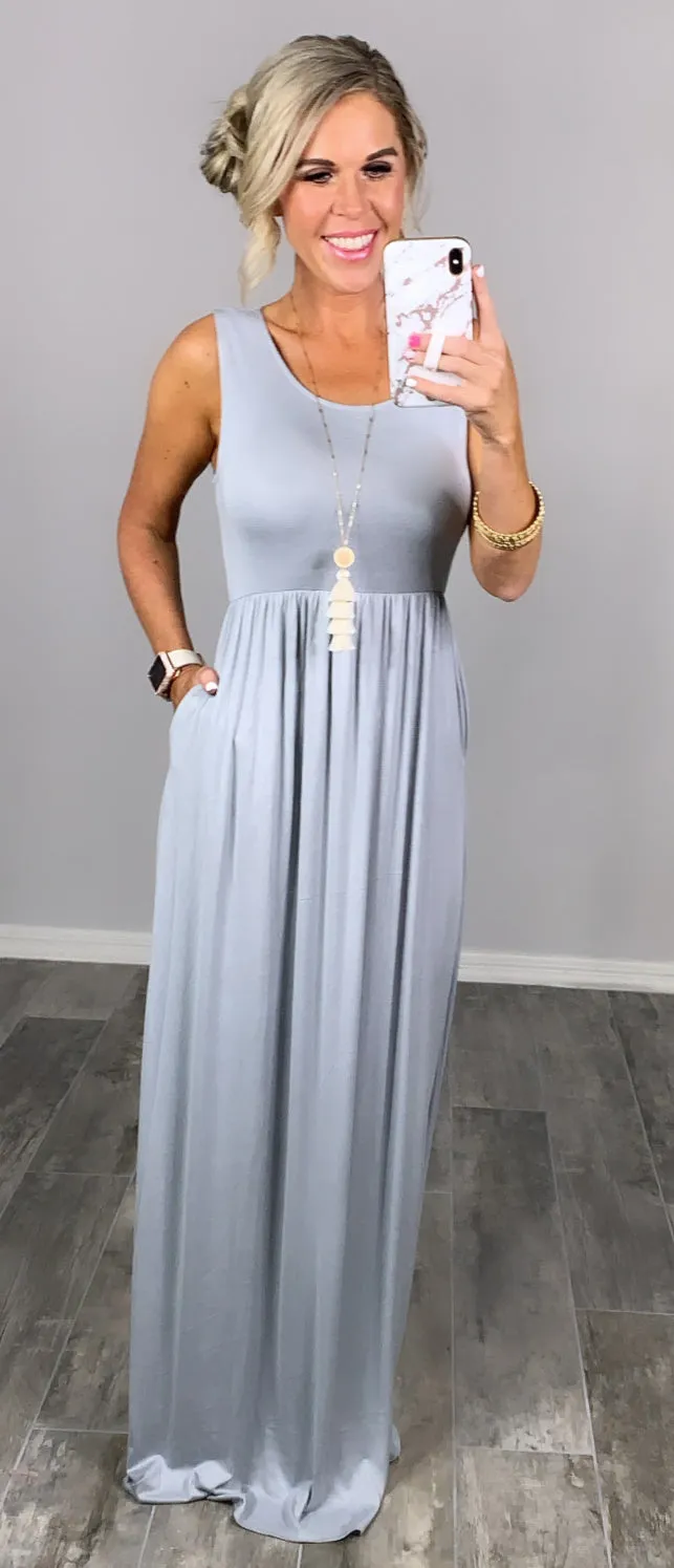I'll Be By the Pool Maxi Dress - Grey Mist