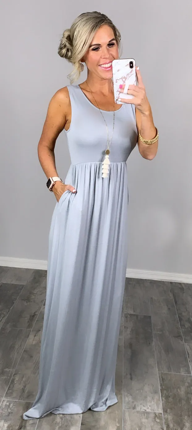 I'll Be By the Pool Maxi Dress - Grey Mist
