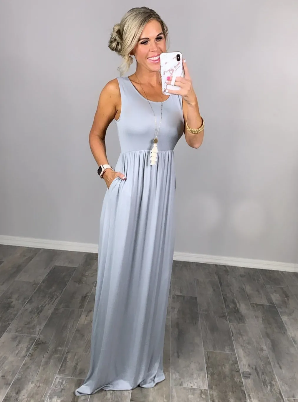 I'll Be By the Pool Maxi Dress - Grey Mist