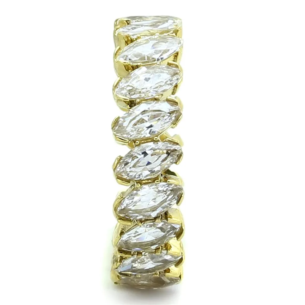 IP Gold(Ion Plating) Stainless Steel Ring with AAA Grade CZ in Clear for Women Style TK1234