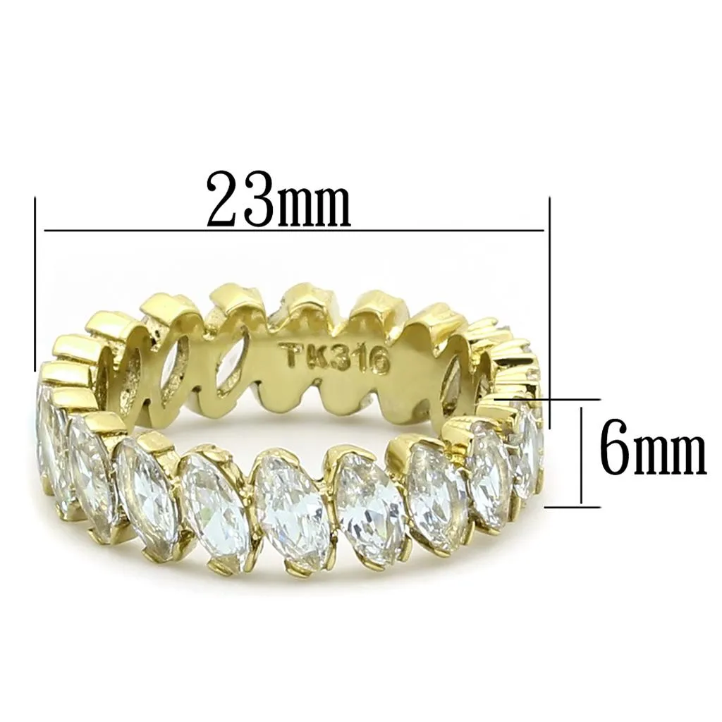 IP Gold(Ion Plating) Stainless Steel Ring with AAA Grade CZ in Clear for Women Style TK1234