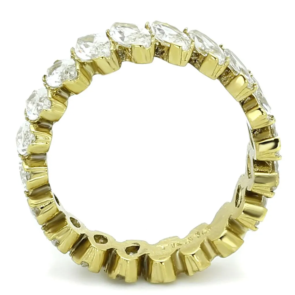 IP Gold(Ion Plating) Stainless Steel Ring with AAA Grade CZ in Clear for Women Style TK1234