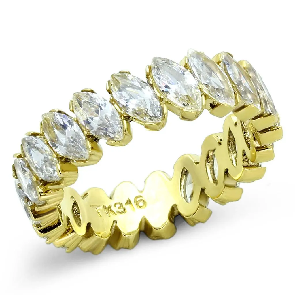IP Gold(Ion Plating) Stainless Steel Ring with AAA Grade CZ in Clear for Women Style TK1234