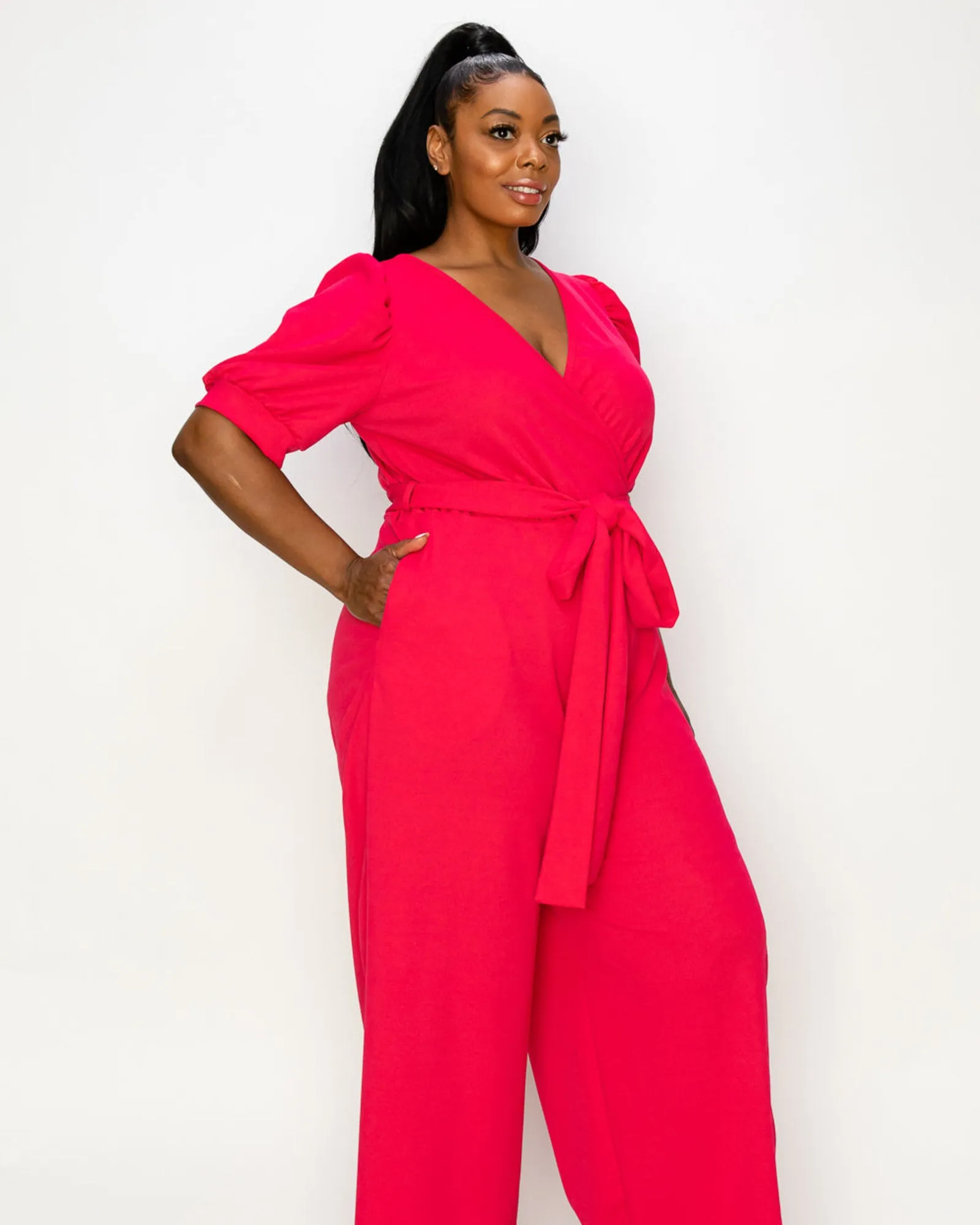Iris Wrap Pocket Jumpsuit | Berry