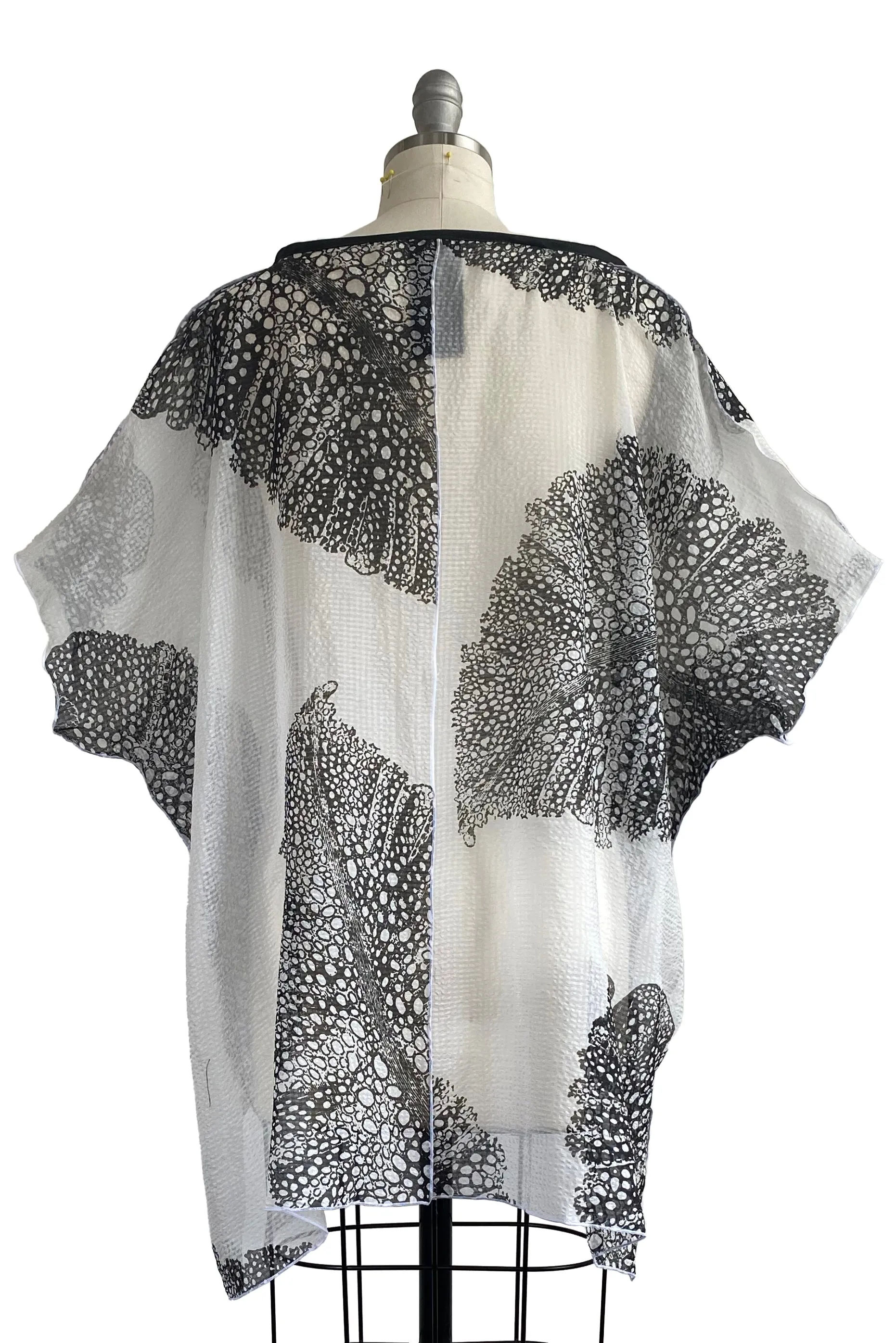 Jo Top Seersucker Silk w/ Big Leaf Print - White & Black