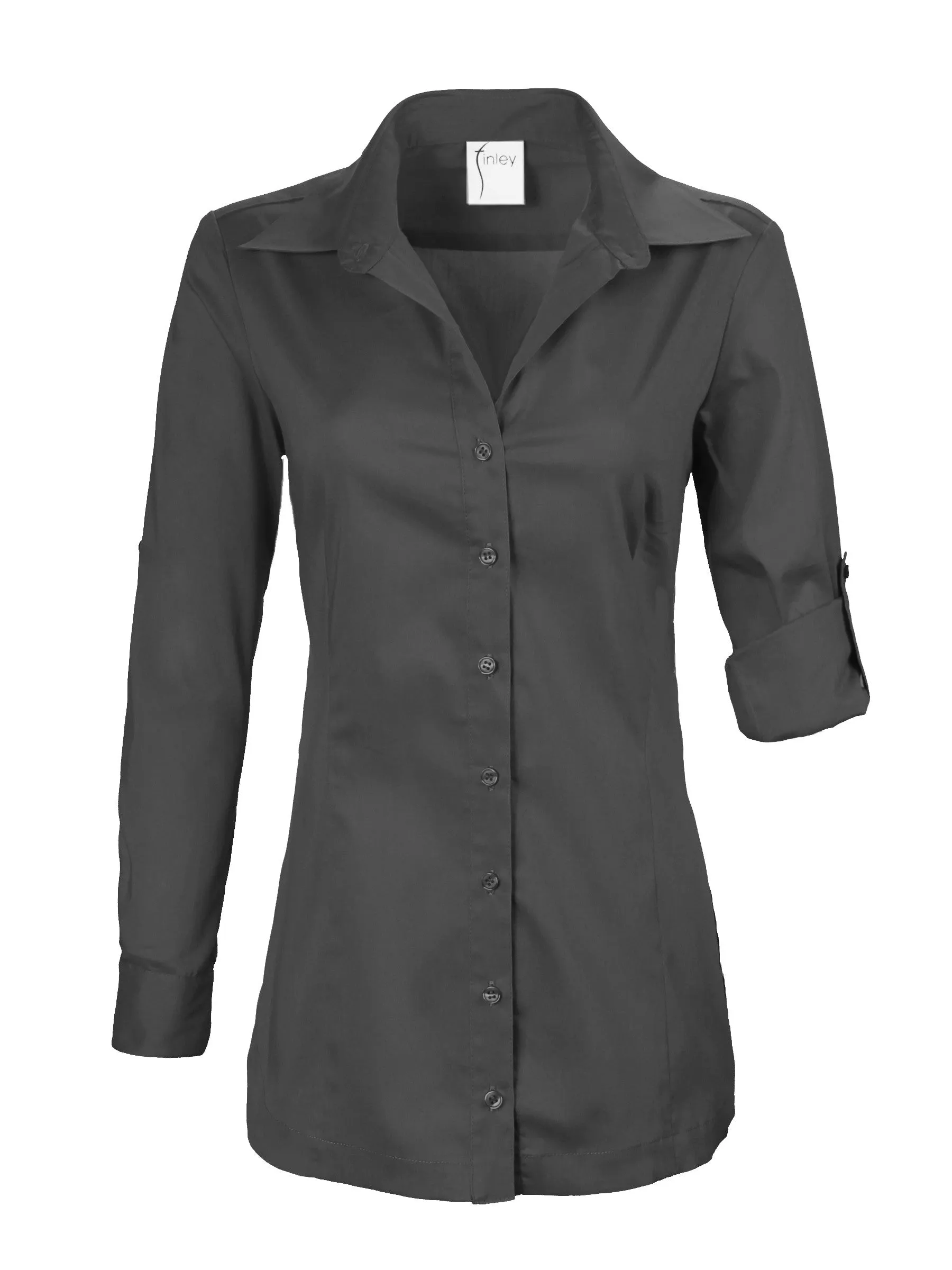 Joey Button Down Silky Black Poplin Blouse
