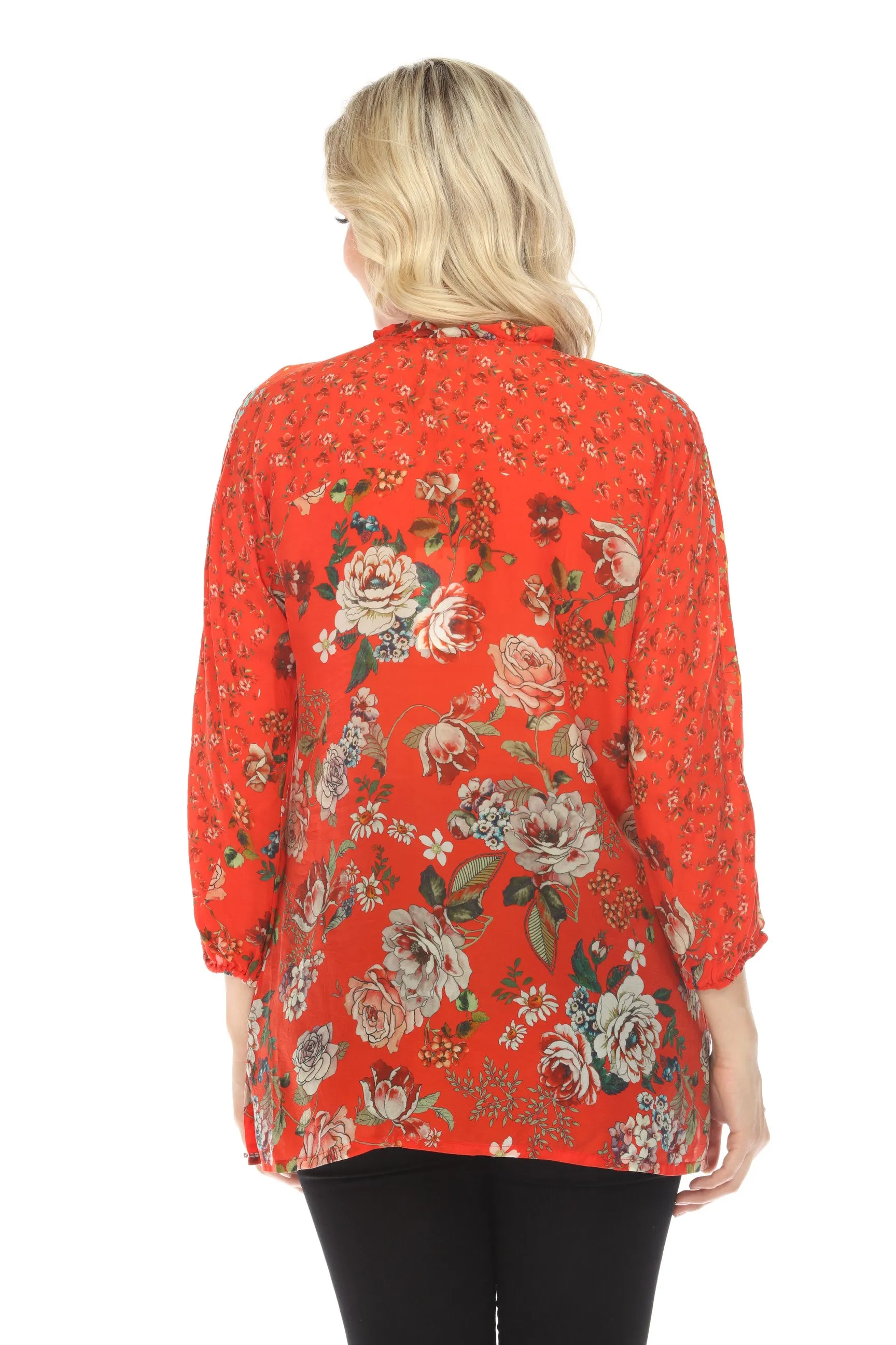 Johnny Was Red Neeka Floral Tunic Top C20424A4