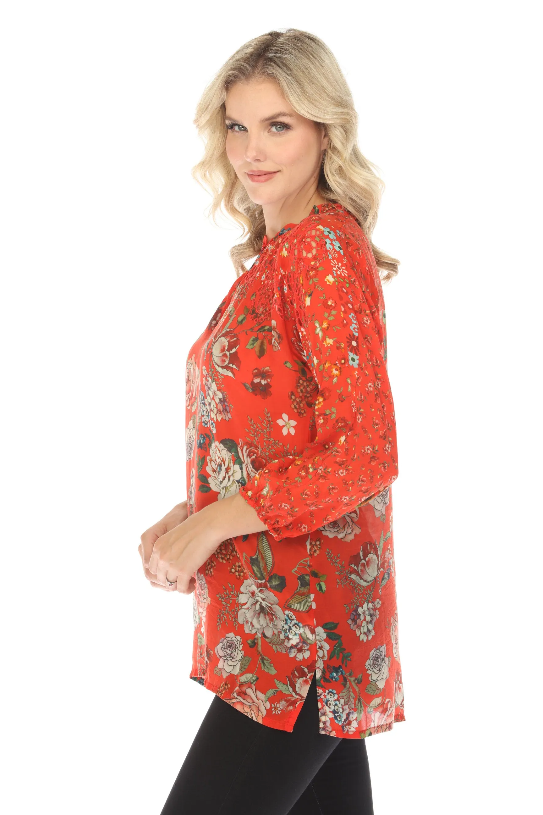 Johnny Was Red Neeka Floral Tunic Top C20424A4