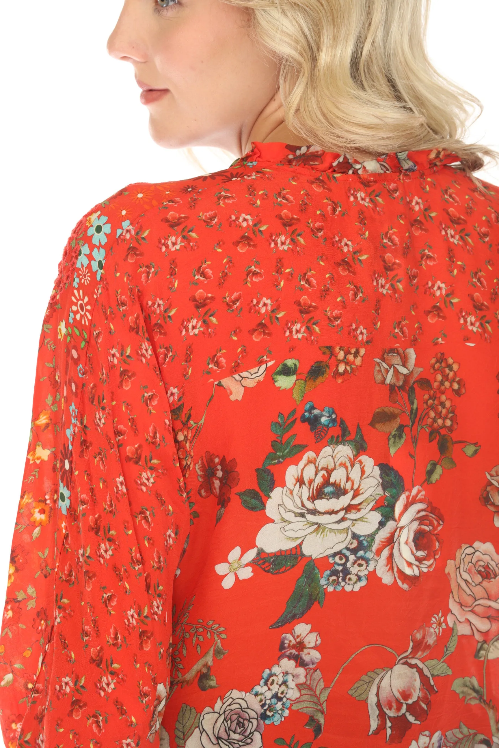 Johnny Was Red Neeka Floral Tunic Top C20424A4