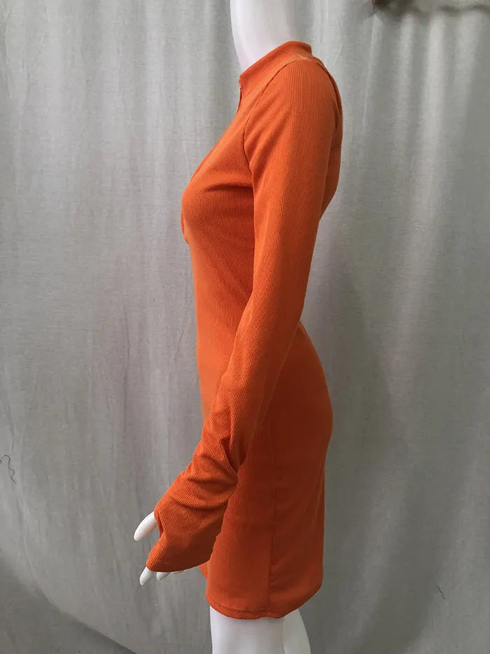 Julia Fashion - Women Dress  Fall Bodycon Ribbed Mini Dresses