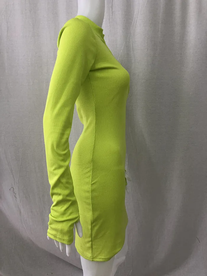 Julia Fashion - Women Dress  Fall Bodycon Ribbed Mini Dresses