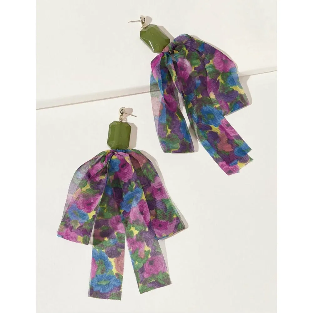 Junebug Floral Chiffon Tassle Drop Earrings