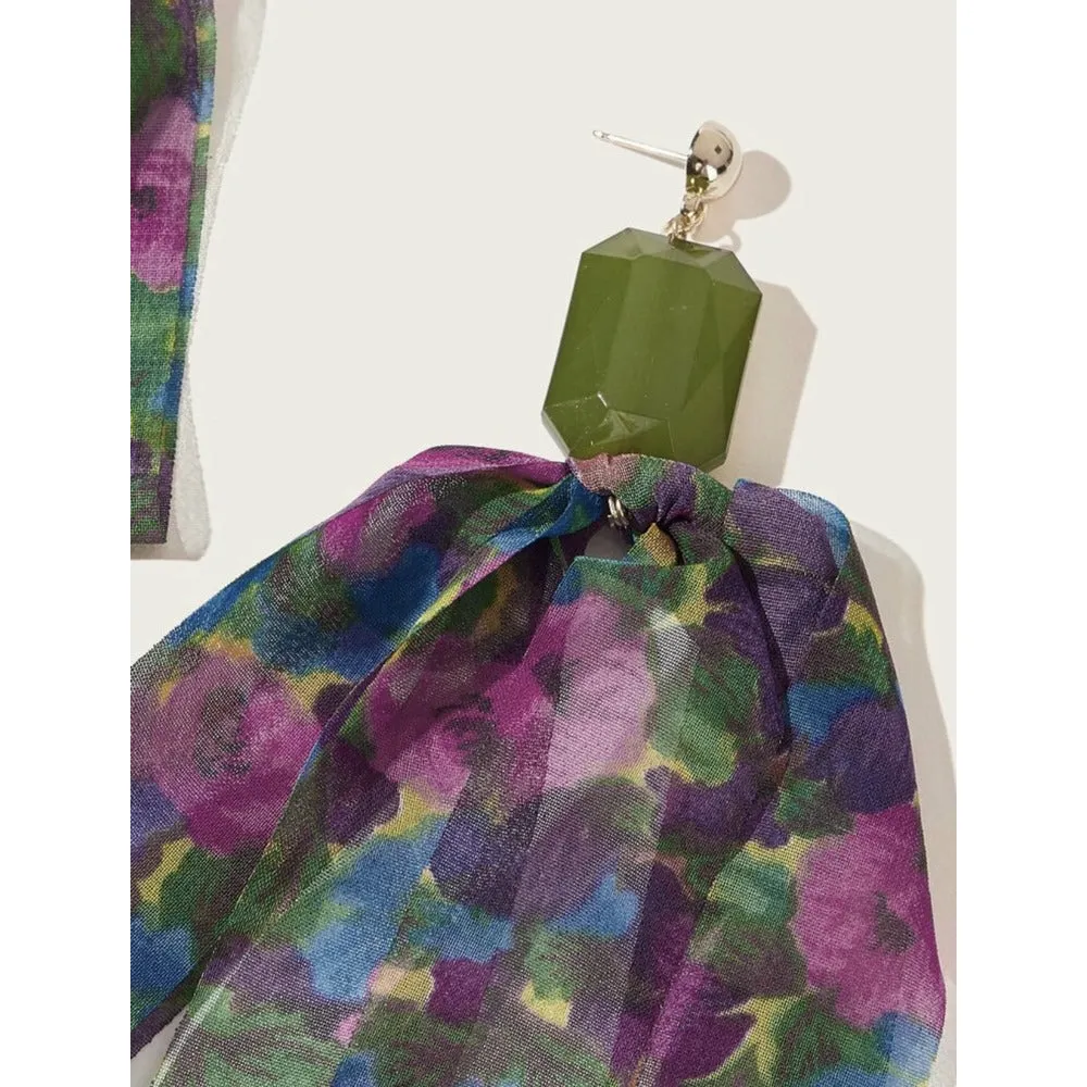 Junebug Floral Chiffon Tassle Drop Earrings