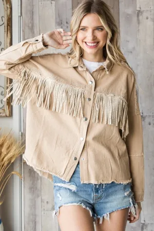 Kaki Fringe Jacket