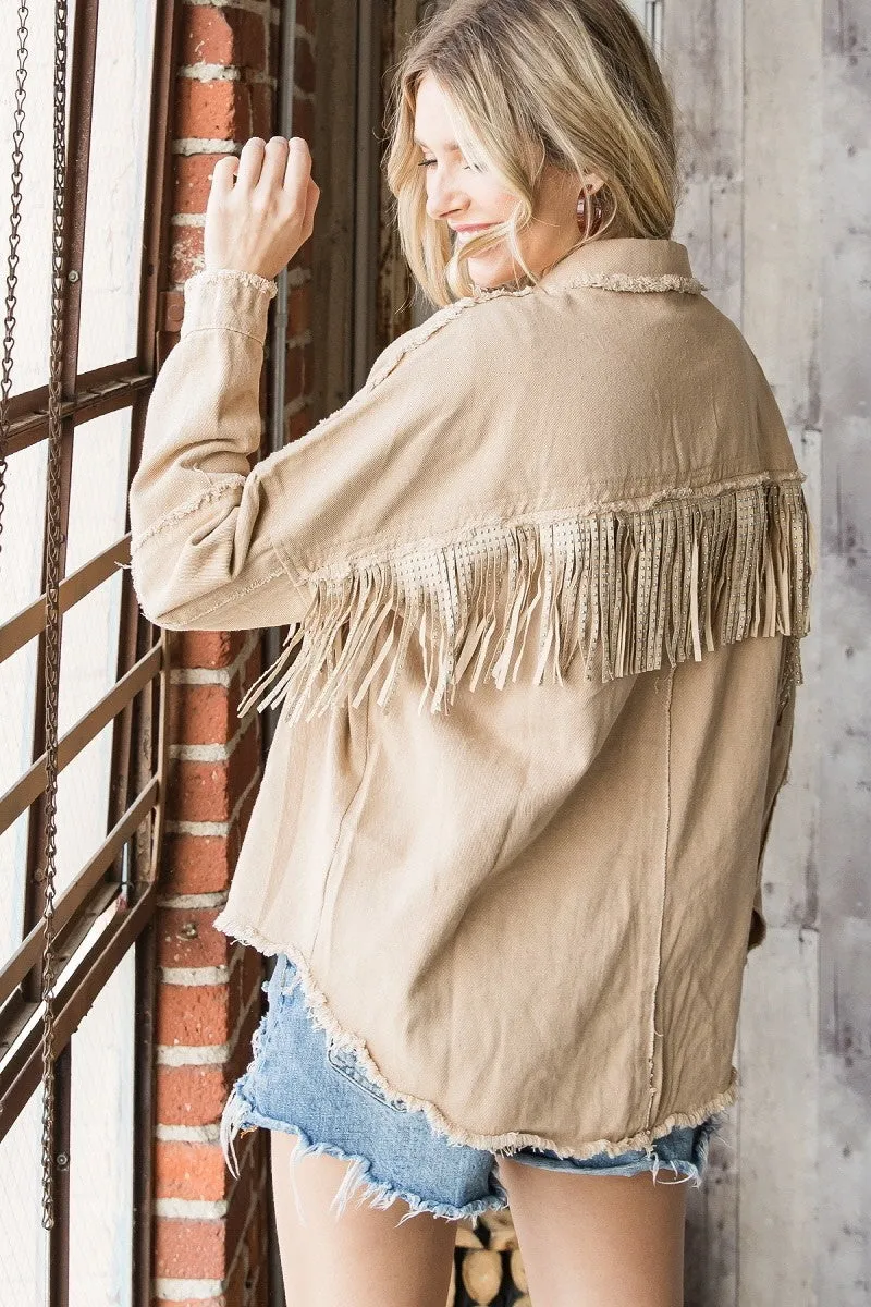 Kaki Fringe Jacket