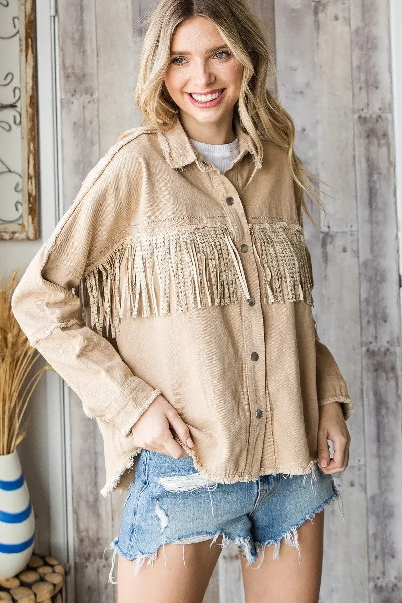 Kaki Fringe Jacket