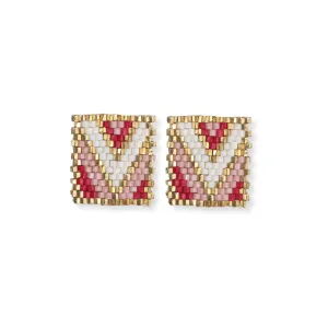 Kallie Chevron Rectangle Post Beaded Earrings Blush
