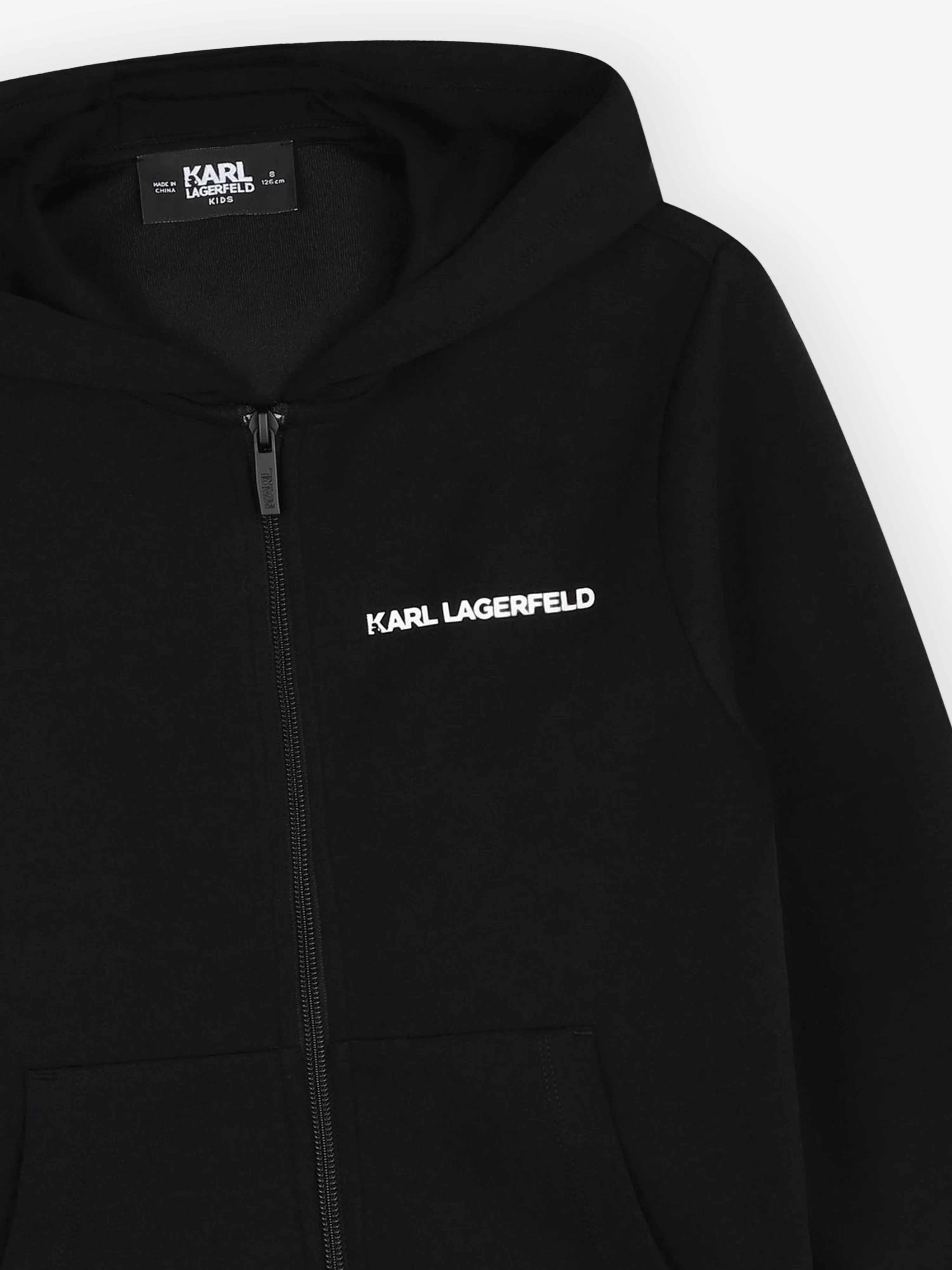 Karl Lagerfeld Boys Logo Zip Up Top in Black