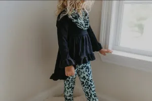 Kids Hi-Lo Black and Teal Leopard Print 3 Piece Set