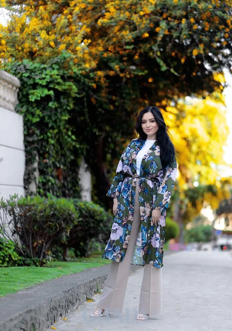 Kimono imprimée floral en vert
