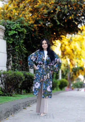 Kimono imprimée floral en vert