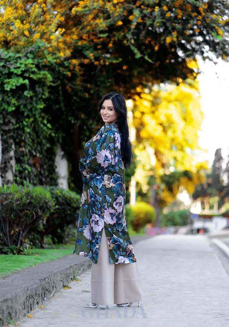 Kimono imprimée floral en vert