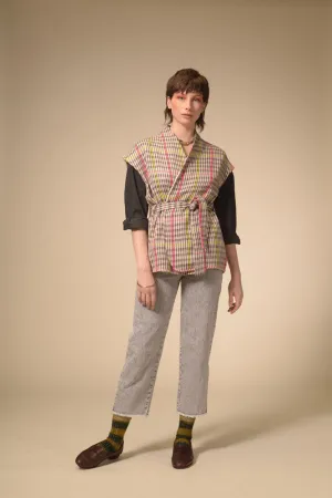 Kimono sans manches tartan tissé Manali
