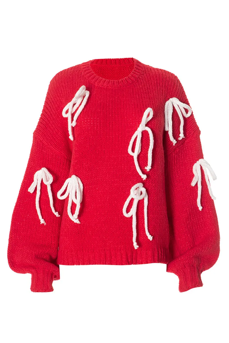 Knit Bow Design Christmas Overside Sweater