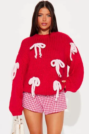 Knit Bow Design Christmas Overside Sweater