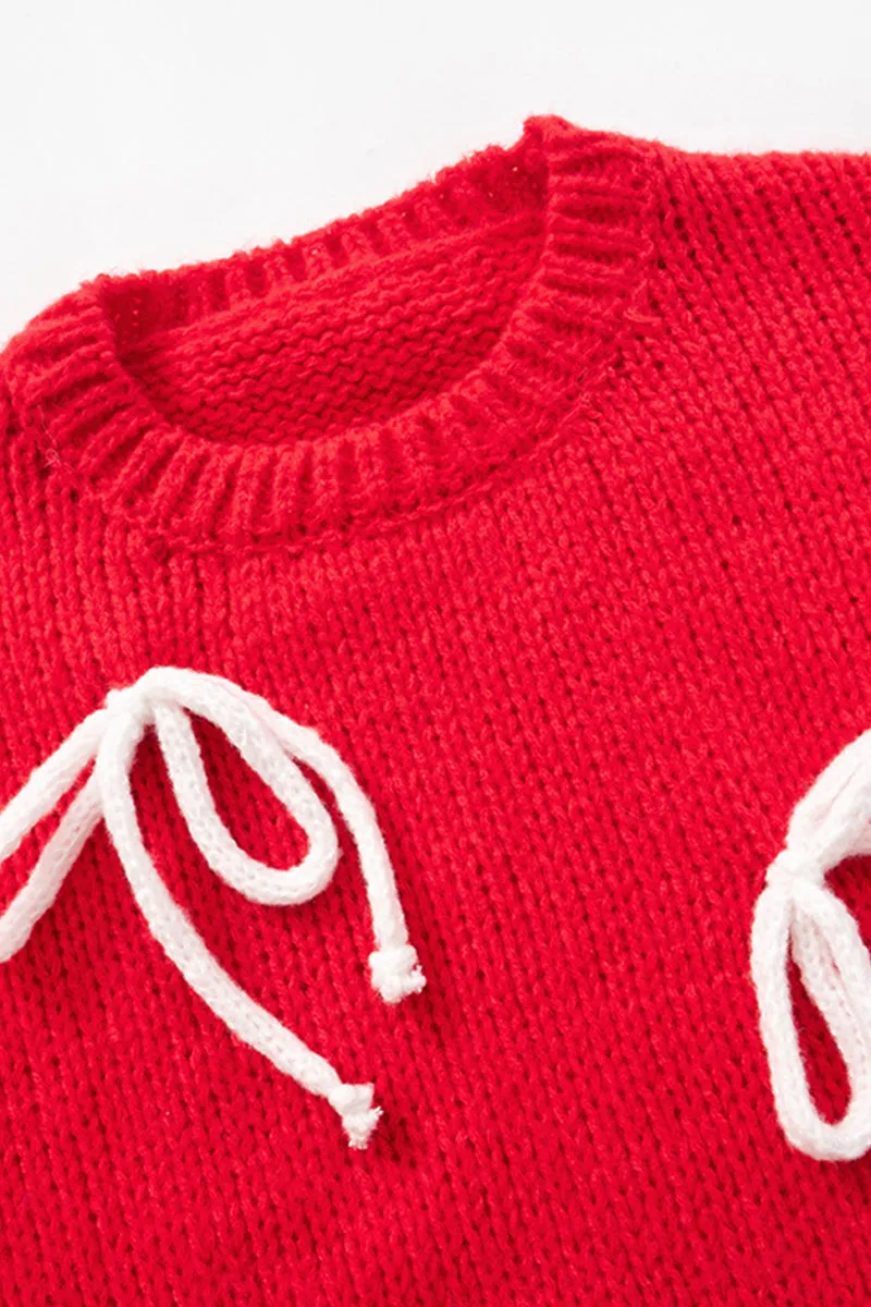 Knit Bow Design Christmas Overside Sweater