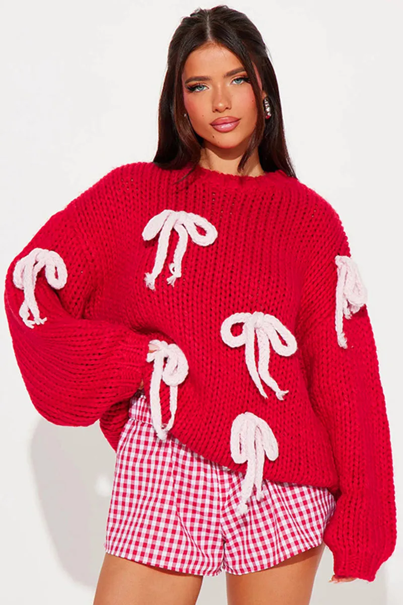 Knit Bow Design Christmas Overside Sweater