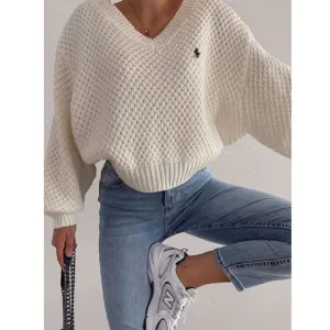 Knitted Loose Women Sweater Solid Casual V Neck Long Sleeve Pullover Sweaters Autumn Winter Embroidery Sweater Oversize Top