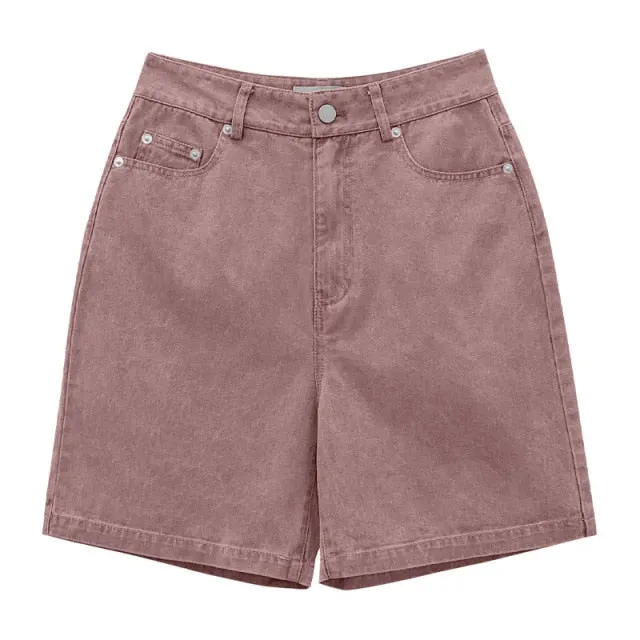 [Korean Style] 4 Colors High Waist Bermuda Denim Shorts