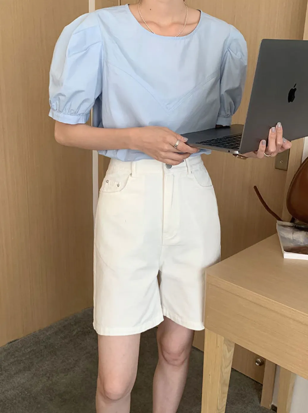 [Korean Style] 4 Colors High Waist Bermuda Denim Shorts