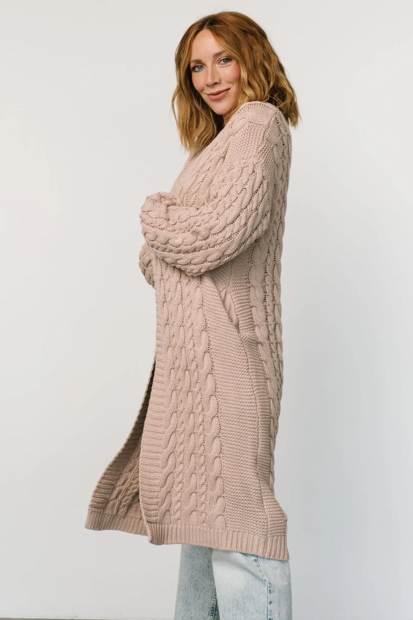 Kristen Cable Knit Cardigan | Taupe