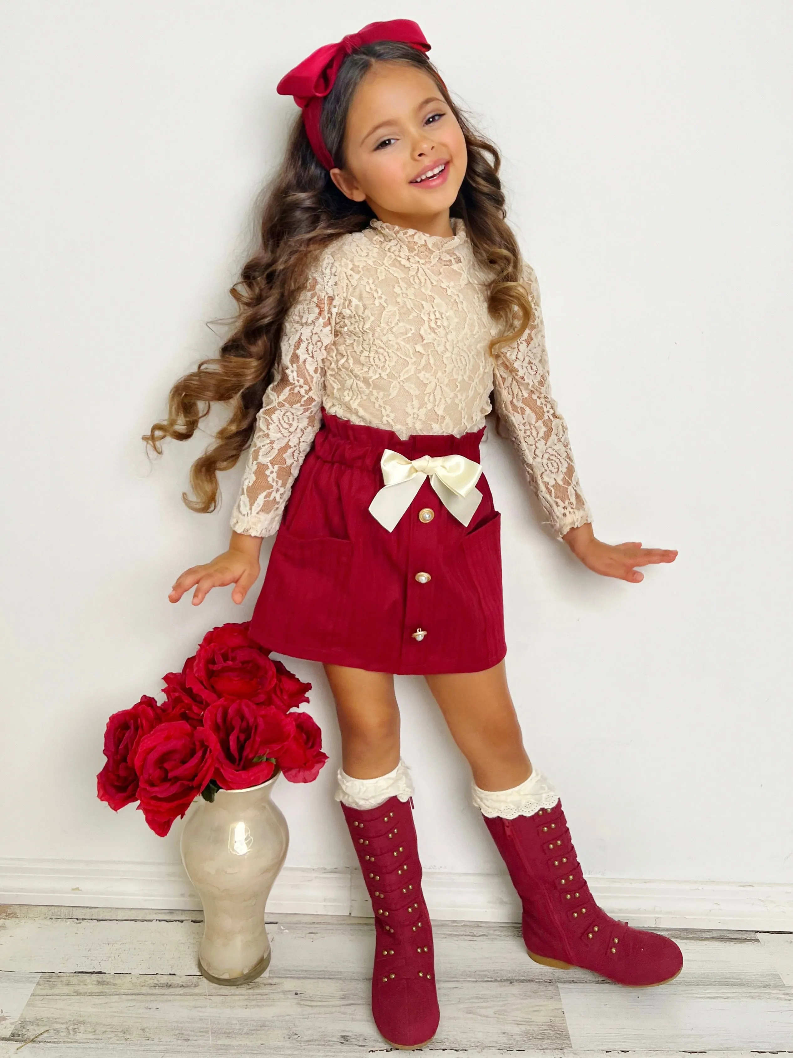Laced To Impress Lace Top and Red Skirt Set