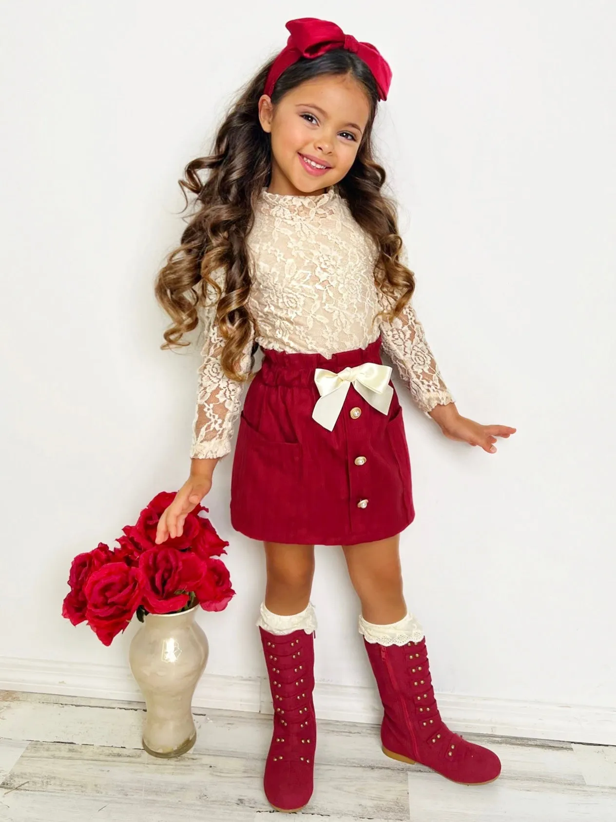 Laced To Impress Lace Top and Red Skirt Set