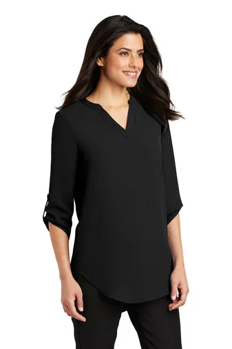 Ladies 3/4-Sleeve Tunic Blouse - Black