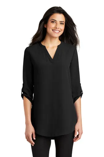 Ladies 3/4-Sleeve Tunic Blouse - Black