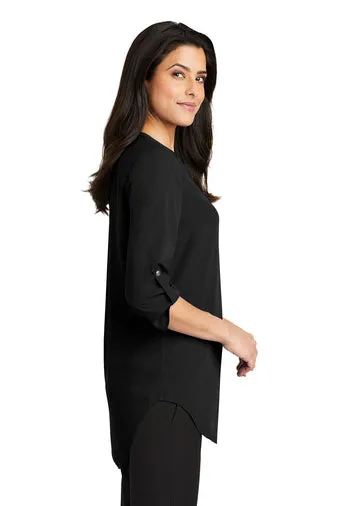 Ladies 3/4-Sleeve Tunic Blouse - Black