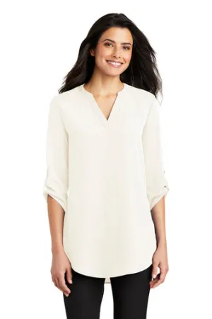 Ladies 3/4-Sleeve Tunic Blouse - Ivory Chiffon