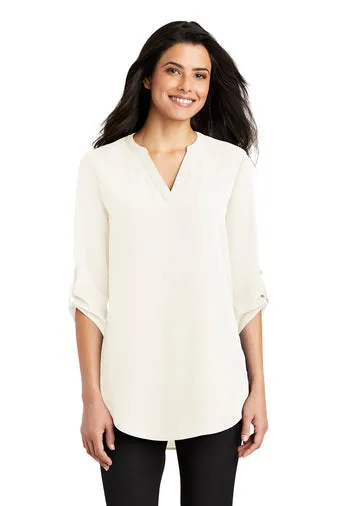 Ladies 3/4-Sleeve Tunic Blouse - Ivory Chiffon