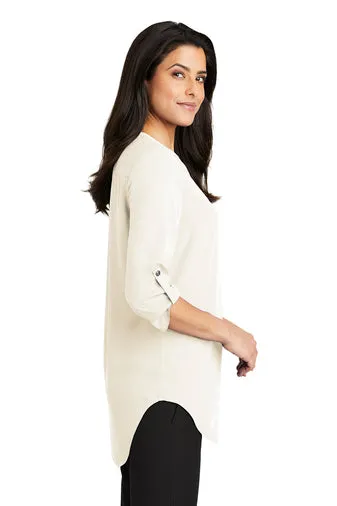 Ladies 3/4-Sleeve Tunic Blouse - Ivory Chiffon