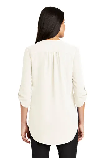 Ladies 3/4-Sleeve Tunic Blouse - Ivory Chiffon