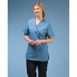 Ladies Scrub Tunic - White With Black Trim