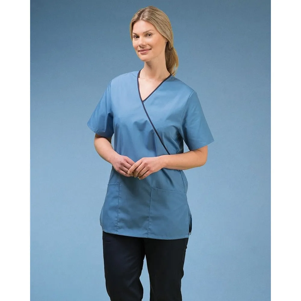 Ladies Scrub Tunic - White With Black Trim