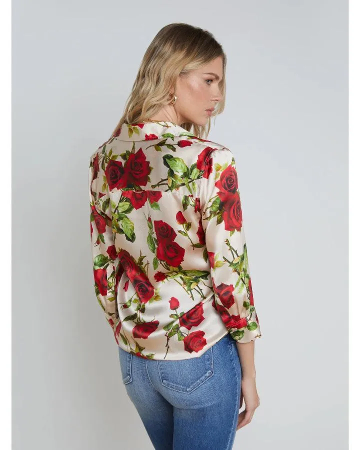 L'Agence Dani 3/4 Sleeve Romantic Rose Blouse