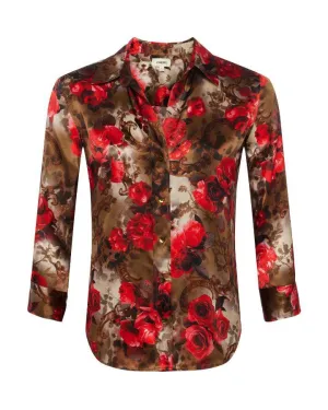 L'Agence Dani Army Pink Floral Cheetah Blouse