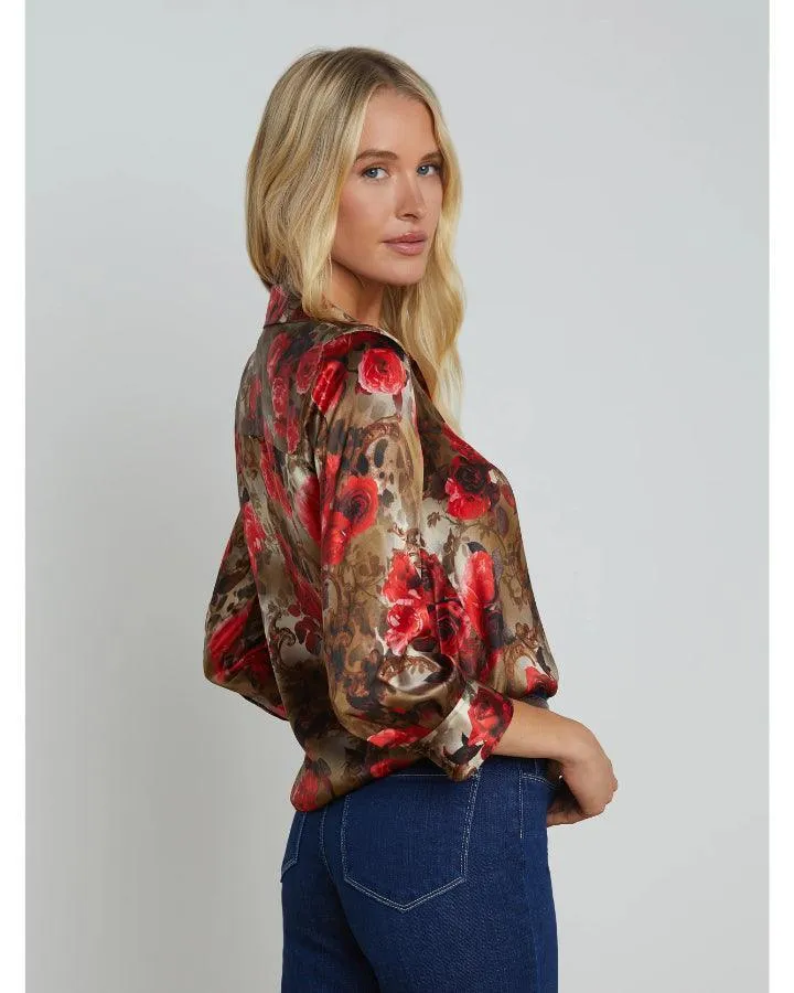 L'Agence Dani Army Pink Floral Cheetah Blouse
