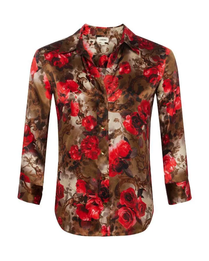 L'Agence Dani Army Pink Floral Cheetah Blouse